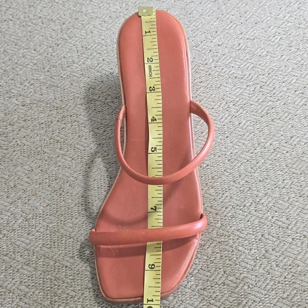 Kaanas Leather Brick Red Square Toe Wedge Sandals - Size 9